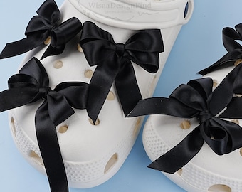 Cool Black Bow Shoe Charm,Satin Bow Shoe Buckle,Bowknot Shoe Decoration,DIY Shoe Accessories,Fabric Bow Shoe Charm,Shoe Ornament,Unique Gift