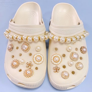 18Pcs Pearl Shoe Charms with Pearl Chain,Girlish Pearl Shoe Buckles without Shoes,Summer Shoe Charm,DIY Shoe Accessories,Unique Gift for Her
