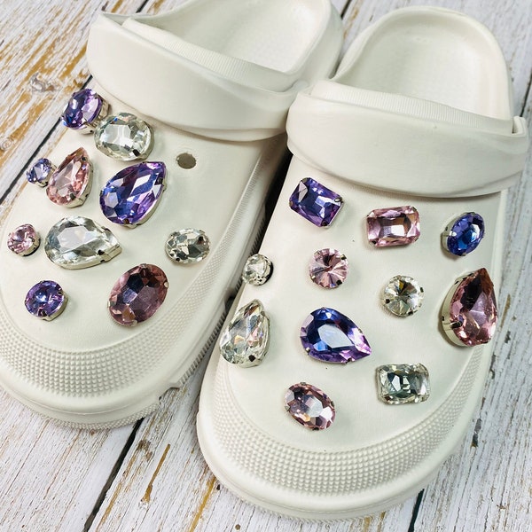 21pcs brillante Rhinestone zapato encanto conjunto, hebilla de zapato Bling de niña, encantos de zapatos de pedrería geométrica, encantos de zapatos Sumjmer, encanto de zapato de diamante, regalo
