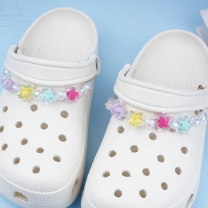 2Pcs Translucent Star Beaded Shoe Chain,Candy Color Shoes Charm without Shoes,Crystal Shoe Buckle,DIY Beach Shoe Decor,Removable Shoe Chains