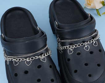 2pcs Silver Heart Chain Shoe Charm,Summer Shoes Charm,Punk Shoe Decor,Hiphop Stye Shoe Charm Chain,Silver Shoe Buckle Chain,Shoe Accessories