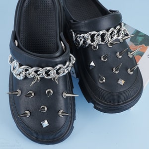 Spike Rivet Shoe Charms Set with Chain,Star Shoes Buckle,Unique Shoe Buckles without Shoe,Gold Silver Shoe Decor,DIY Shoes Accessories,Gift