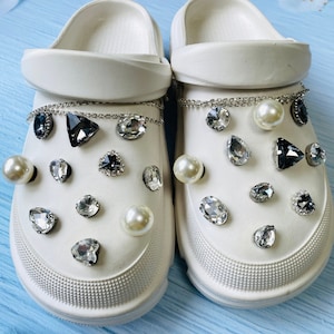 Pearl and Rhinestone Shoe Charm Set,Fashion Geometric Rhinestone Shoe Buckle,DIY Sandals Jewelry Charms,Colorful Rhinestone Shoe Accessories