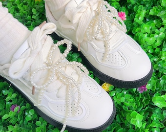 2 Breloques Papillon Perles Pour Lacets - Déco Chaussures Femme (10x9cm, Blanc)