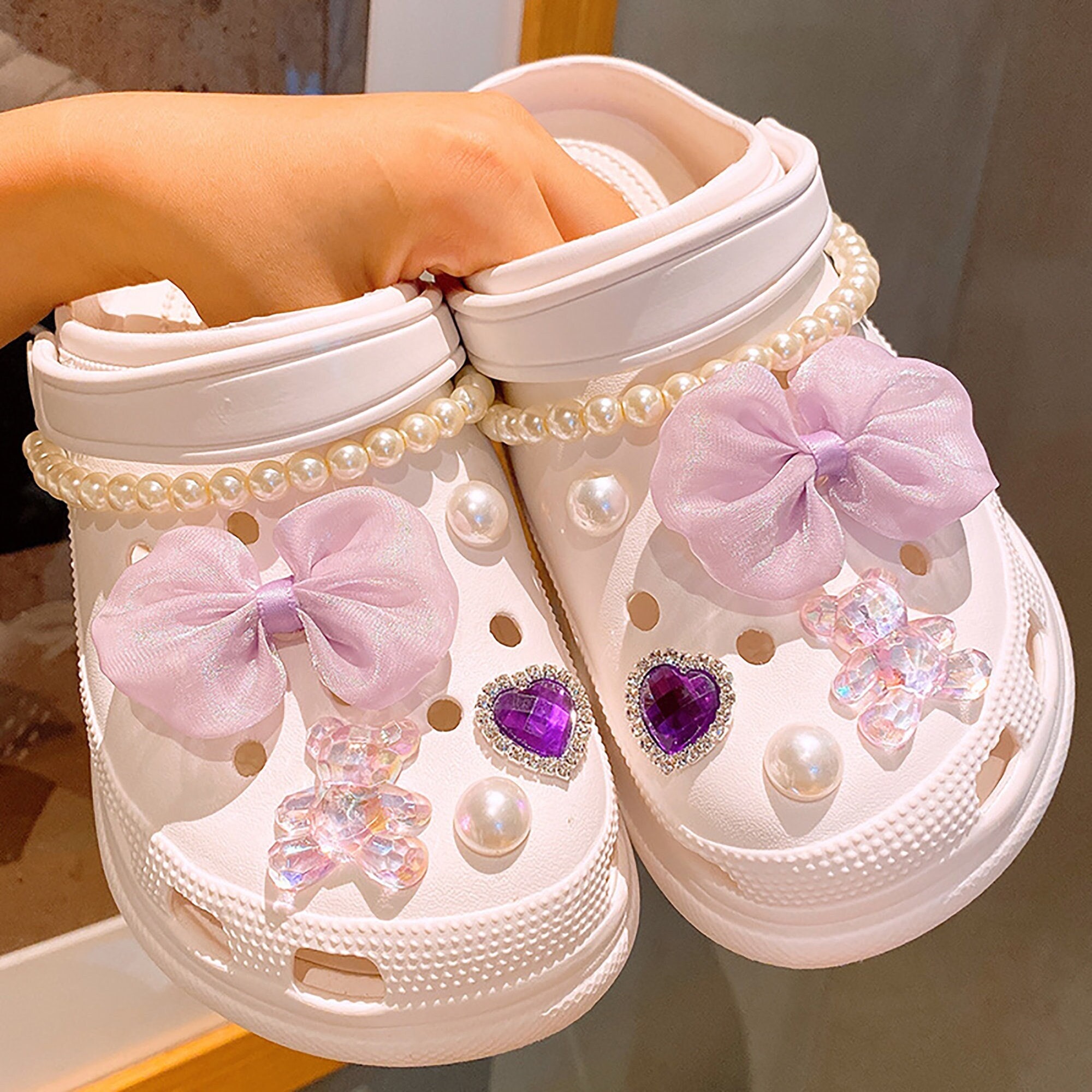16PCS Pearl Charms for Croc Bubble Slides Clogs Sandals, Elegant Shoe  Accessories Decorations for Women Girls Teens Adults Kids