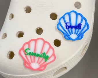 Custom Name Shell Shoe Charms,Personalized Name Shoe Buckles,3D Printed Bow Shoe Charms,Shell Beach Shoe Decoration,DIY Shoe Accessories