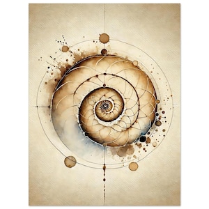 Póster de amonita en espiral de Fibonacci, con o sin marco, arte mural de yoga y meditación, impresión artística de energía positiva, estilo bohemio, diseño de acuarela.