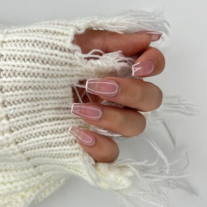 10 press on nails | Coffin (short or medium) Jelly Pink w/ White French Tip