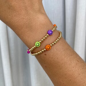 Ball bracelet stainless steel gold colorful smileys, smiley bracelet