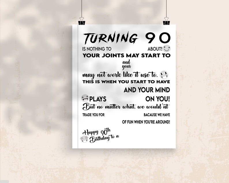 90th Birthday PRINTABLE Candy Poster, 90th Poster, Birthday Candy Sign ...