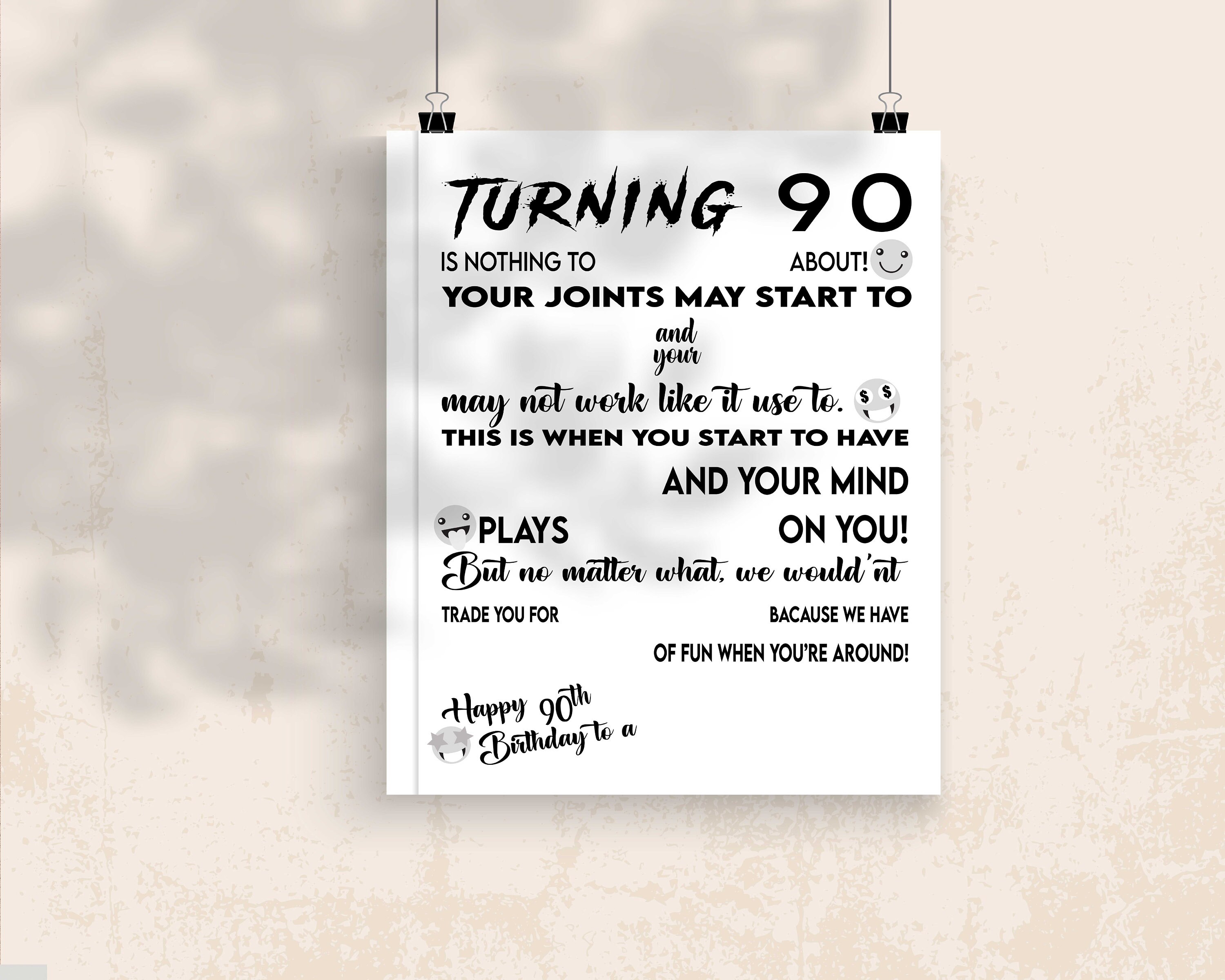 90th Birthday PRINTABLE Candy Poster, 90th Poster, Birthday Candy Sign ...