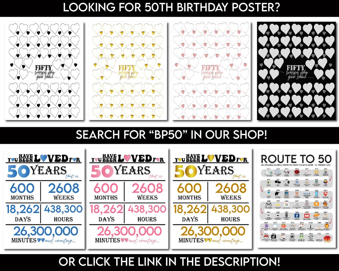 50 Things We Love About You Printable Poster 50th Birthday Printable ...