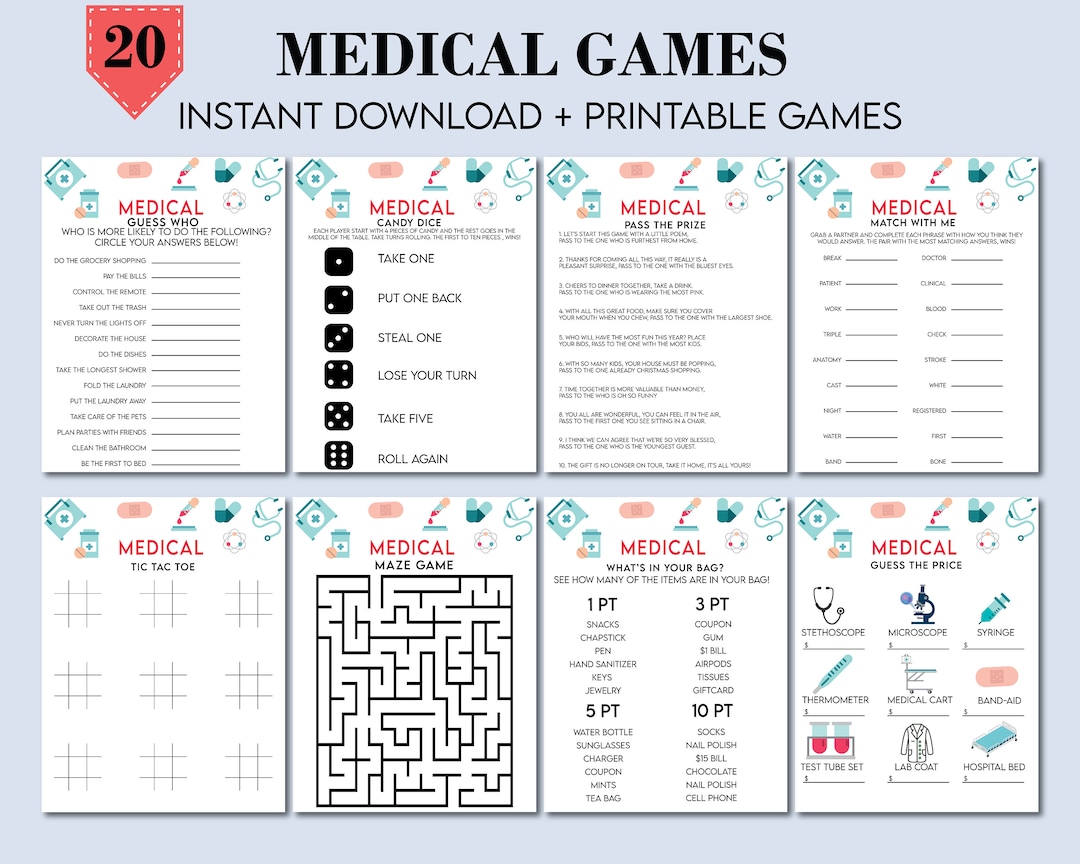 Medical Games, Med School Games, Nursing Printable Games, Doctor Games