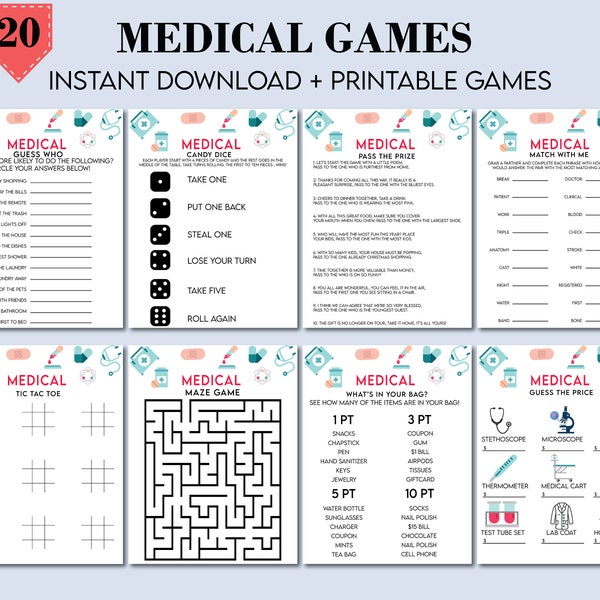 Medical Games, Med School Games, Nursing Printable Games, Doctor Games, Games for Nurse, Nursing Doctor Graduation, Nursing Appreciation
