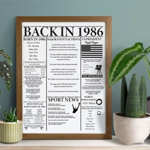 Back in 1986 PRINTABLE 37th Birthday Poster 1986 Poster - Etsy