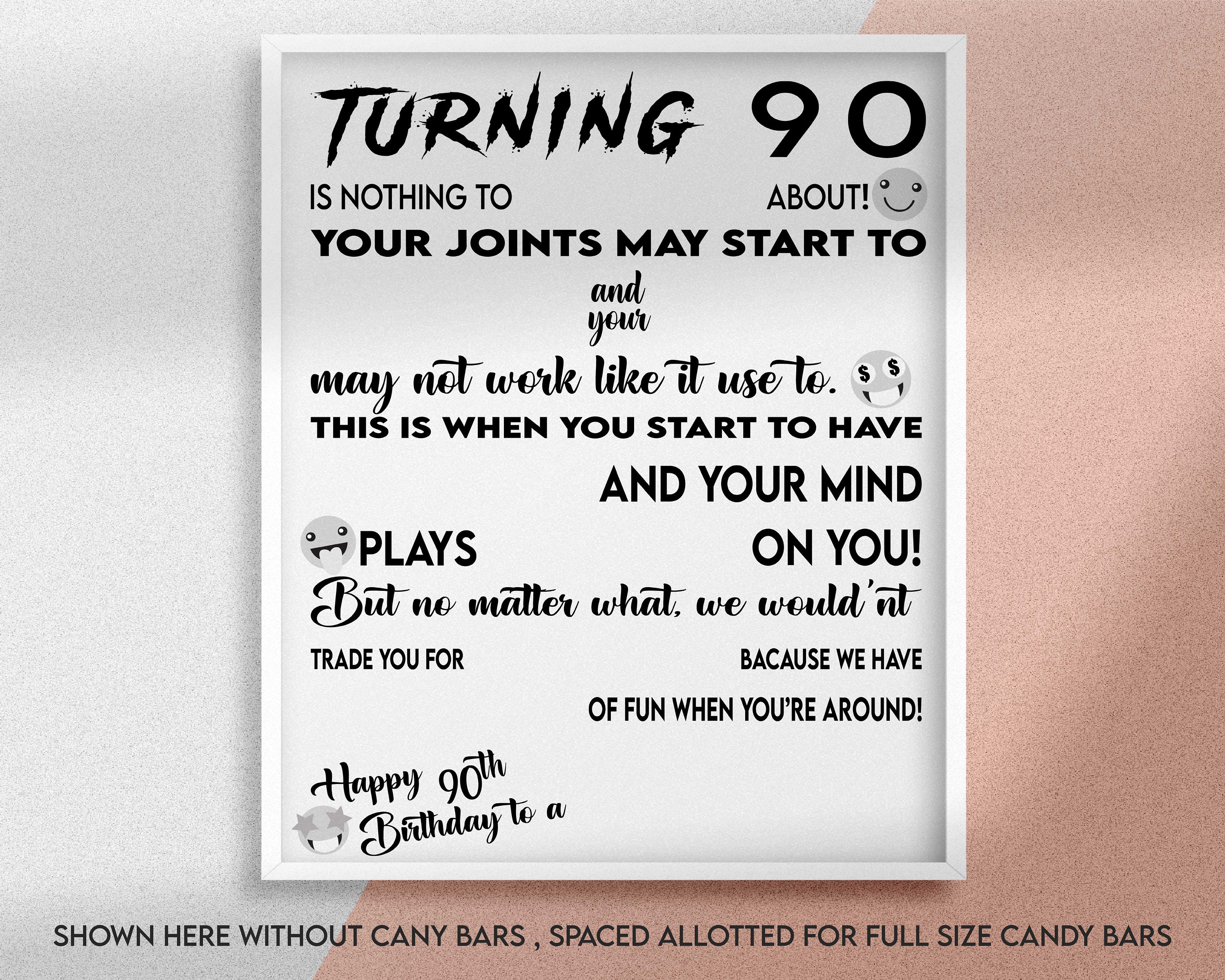 90th Birthday PRINTABLE Candy Poster, 90th Poster, Birthday Candy Sign ...