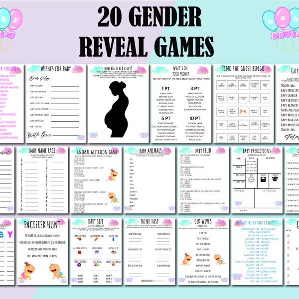 Gender Reveal Party Games, Printable Gender Reveal Activities, Gender Reveal Party, Gender Reveal Games Bundle, Gender Reveal Printable