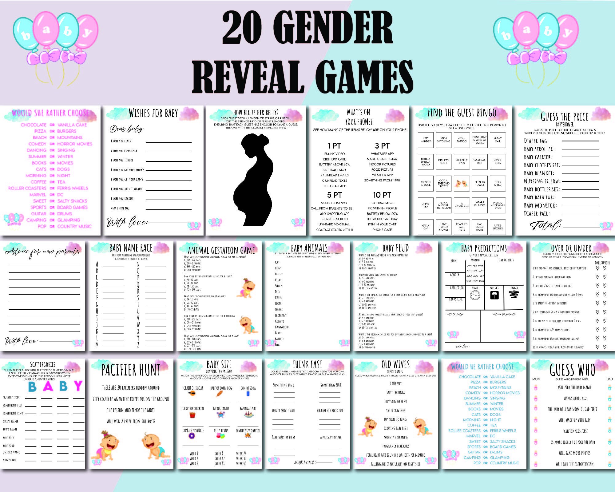 Gender Reveal Party Games Printable Gender Reveal Activities Etsy