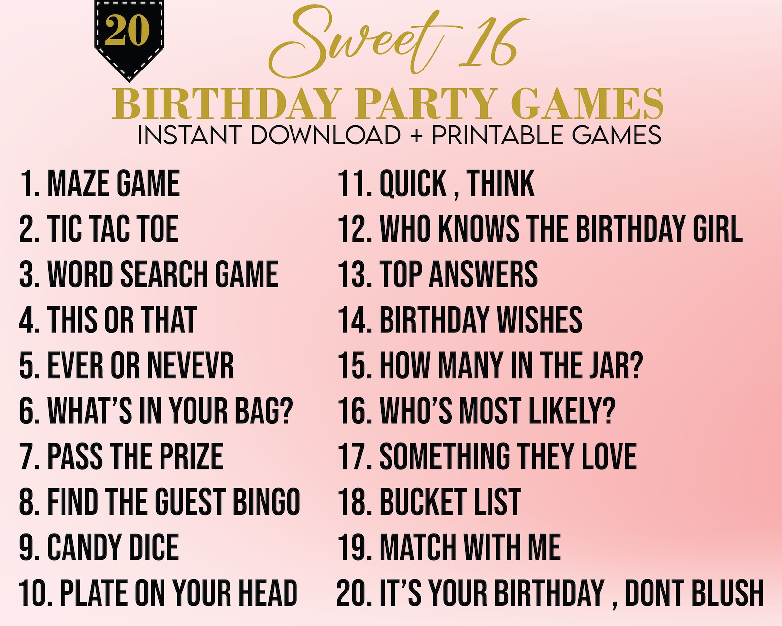 Sweet 16 Party Games, Sweet 16 Games, Sweet Sixteen Games, 16th
