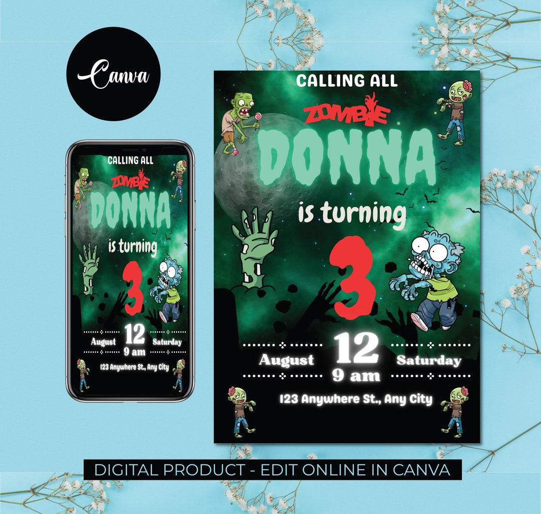 Zombie Birthday Invitation Template, Printable Birthday Party