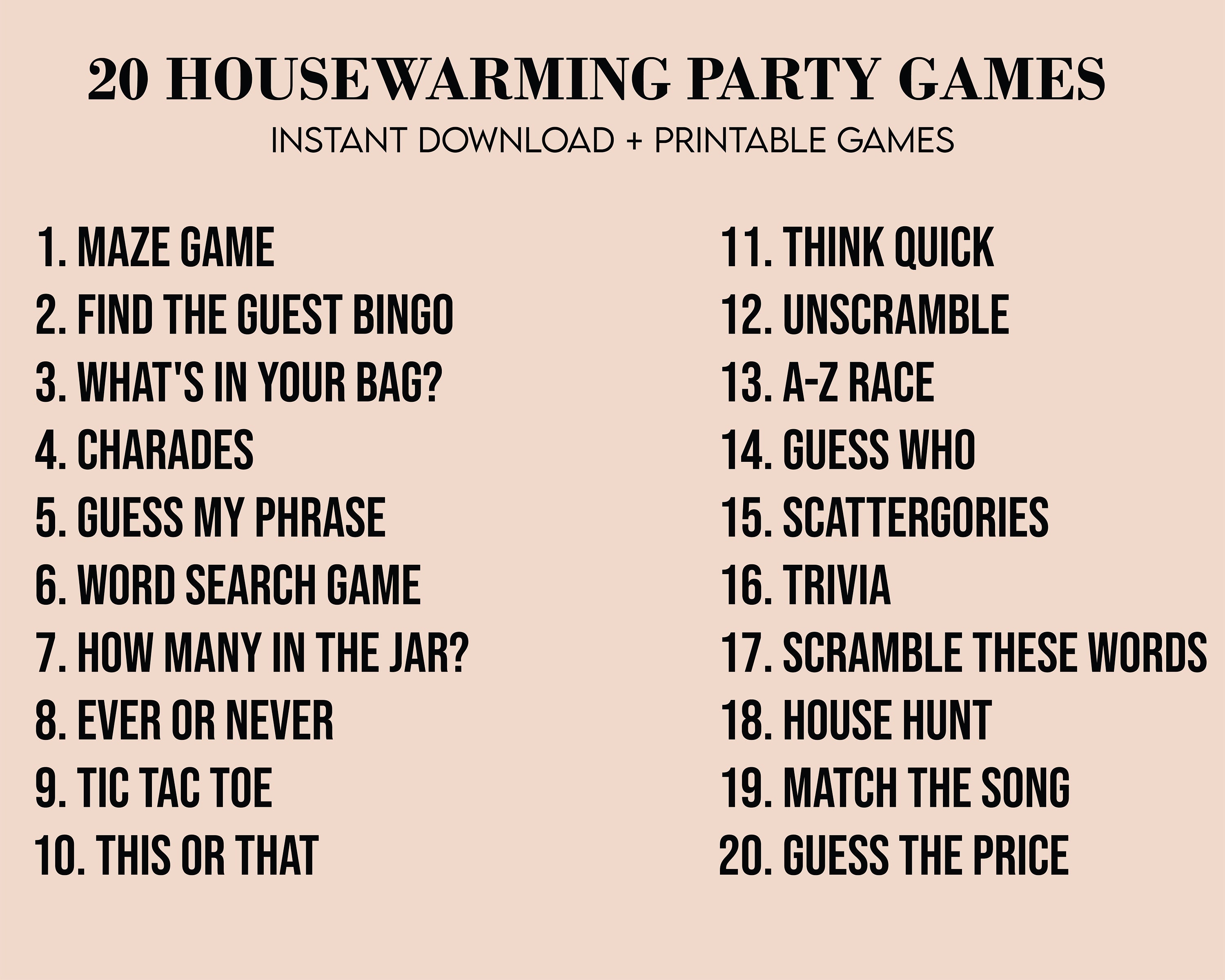 Housewarming Party Games, Housewarming Games Bundle, New Home Games