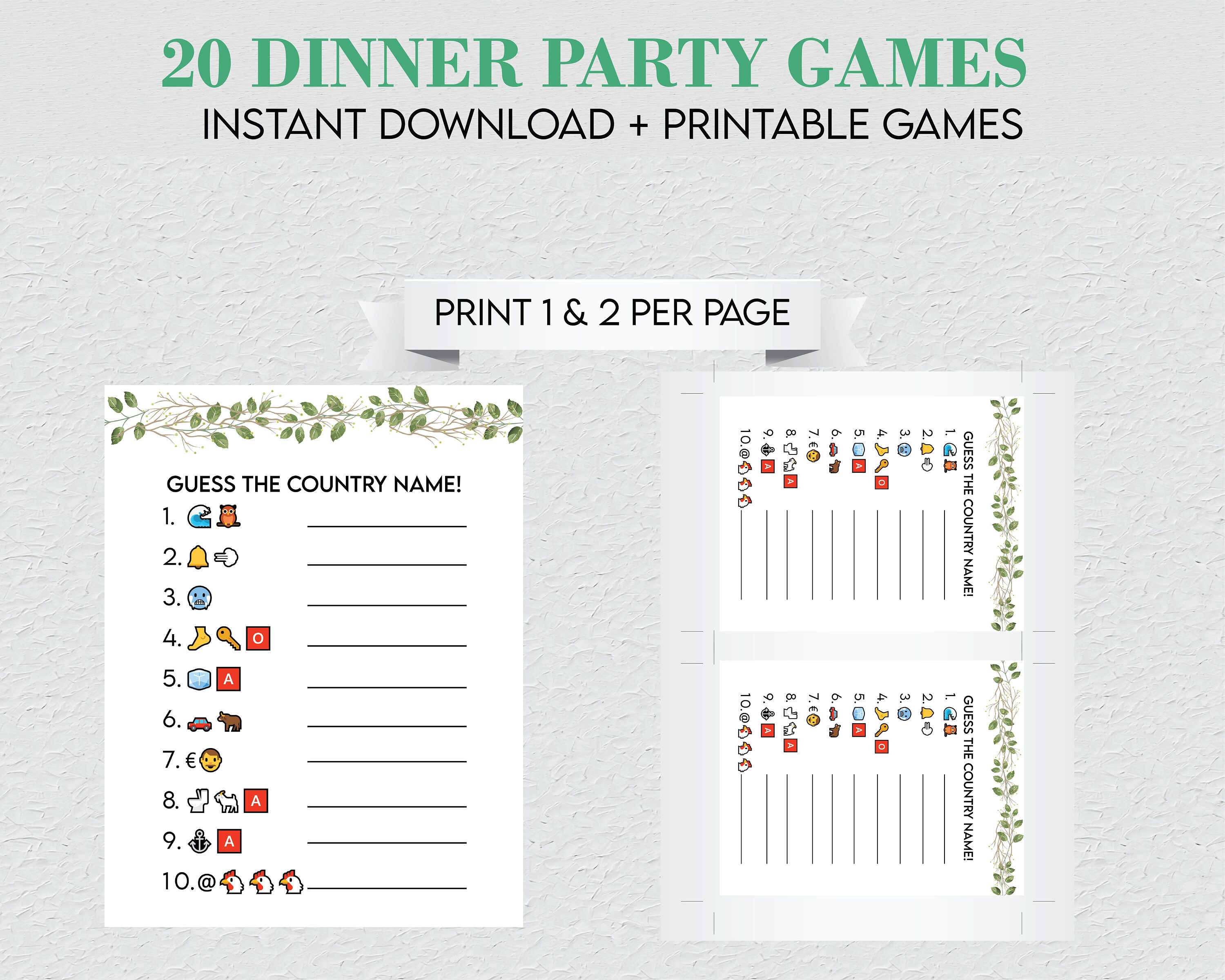 Dinner Party Games, Printable Dinner Party Games, Dinner Games, Dinner Table Games, Icebreaker