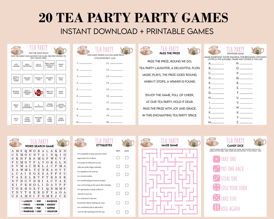 Tea Party Games Printable Bundle Tea Party Activities Ladies - Etsy
