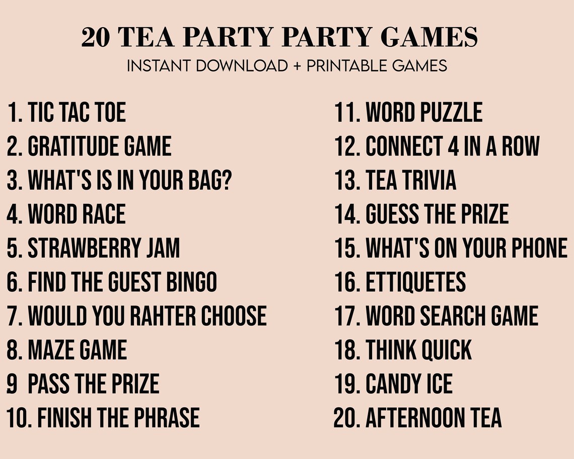Tea Party Games Printable Bundle Tea Party Activities Ladies - Etsy