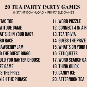 Tea Party Games Printable Bundle, Tea Party Activities, Ladies Tea ...
