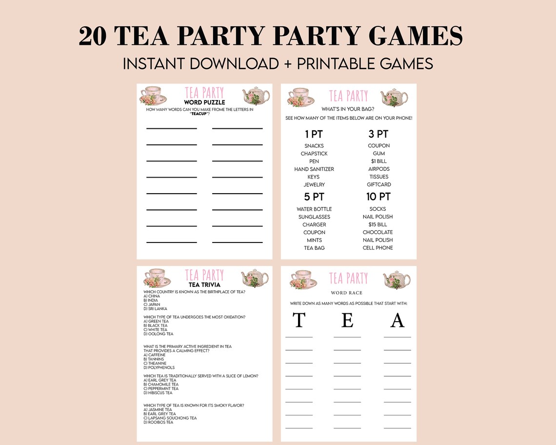 Tea Party Games Printable Bundle Tea Party Activities Ladies - Etsy