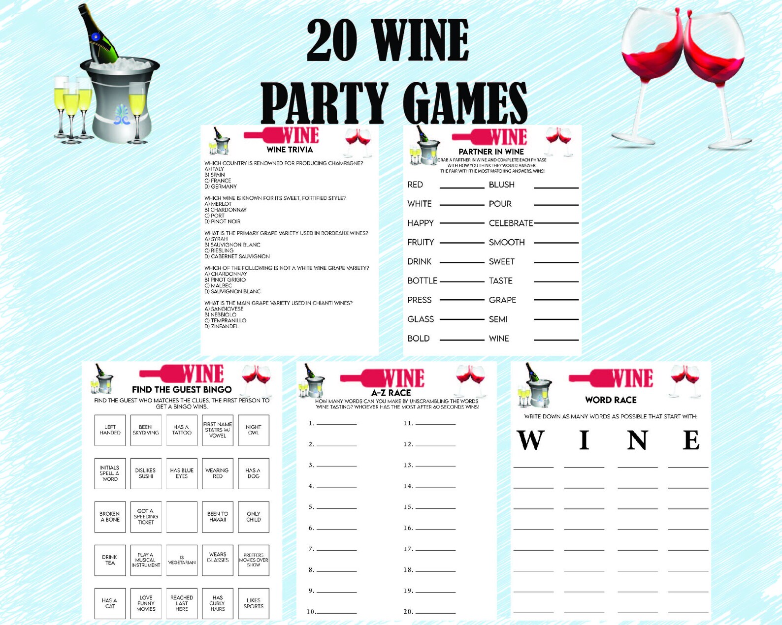 Wine Party Games, Wine Bingo, Wine Tasting Party, Wine Games, Wine ...