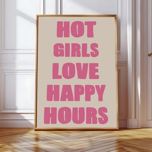 Hot Girls Love Happy Hour Guest Check Print Trendy Wall Art Bar Cart Print Guest Check Poster Trendy Printable Art Wall Prints Pink Preppy