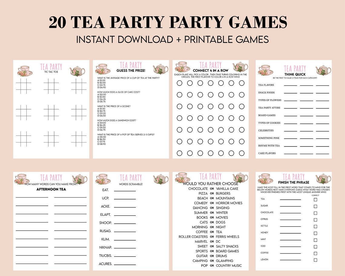 Tea Party Games Printable Bundle Tea Party Activities Ladies - Etsy