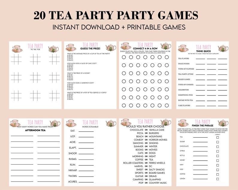 Tea Party Games Printable Bundle, Tea Party Activities, Ladies Tea ...