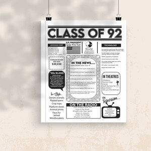 Class of 1992 PRINTABLE Sign, Class of 1992 Printable Poster, High School Reunion Decoration ...
