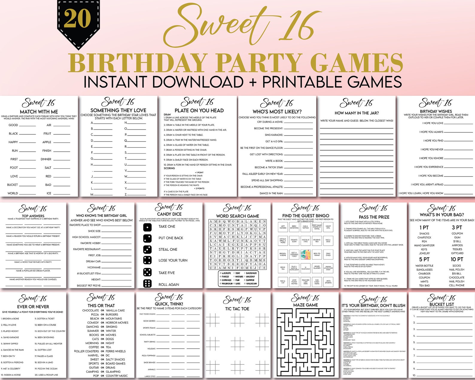 Sweet 16 Party Games, Sweet 16 Games, Sweet Sixteen Games, 16th