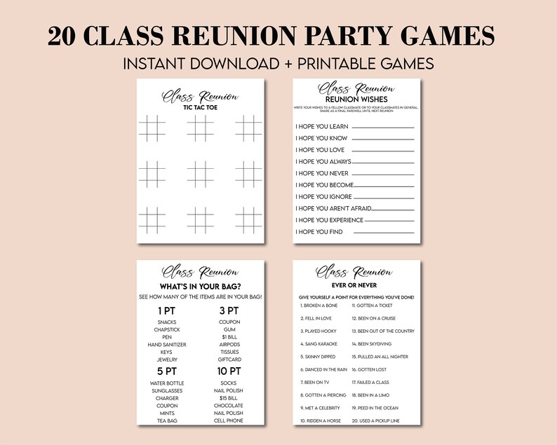 Class Reunion Games Bundle, High School Reunion Games, Reunion Ideas