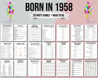 65th Birthday Party Games, Born in 1958 Game, 65th Birthday Games, 1958 Birthday Poster, 1958 Birthday Game, Road to 65, PRINTABLE, BP65