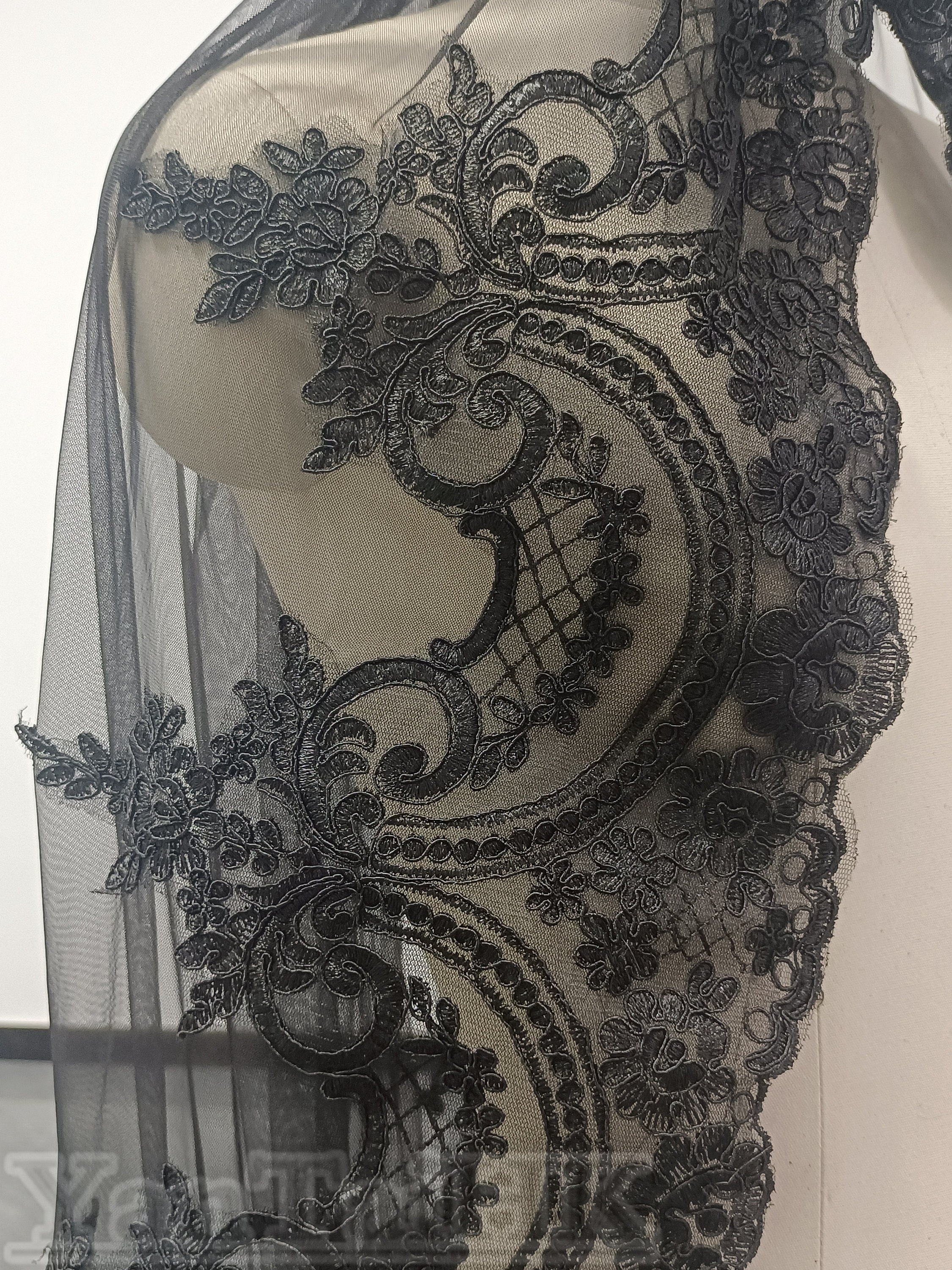 Wedding Black Lace Veil One Layer Appliquéd Lace Veil White or Etsy