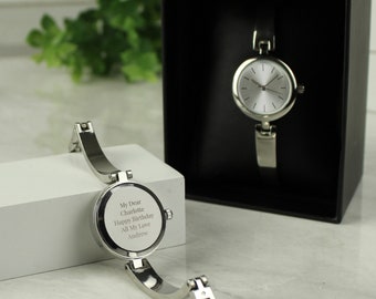 Personalised Silver Ladies Watch With Silver Slider Clasp