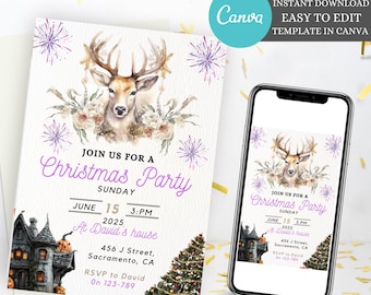 Editable Winter Christmas Party Invitation, Let's Celebrate the Season Holiday Party Invitation, Winter Holiday Party Digital Invitation