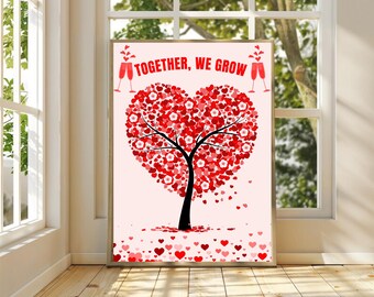 Together we grow wall art poster, Together is My Favorite Place to Be, Romantic Minimalist Printable Wall Art, Hearts Blooming Like Flowers
