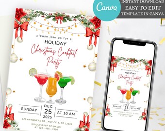 Christmas Party Invitation, Holiday Party Invitation Template, Modern Retro Christmas Template, Editable Christmas Tree Invitation
