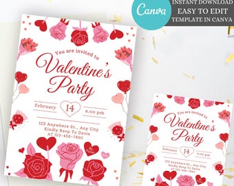 Editable valentine day party invitation, heart couples party invitation valentine day, Any event, Valentine's day Dinner Invitation template