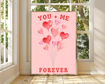 You and Me love Wall Art, All You Need Is Love Print, Printable Valentine's Day Wall Art, Valentine's Day Gift, Cute Digital Artwork decor