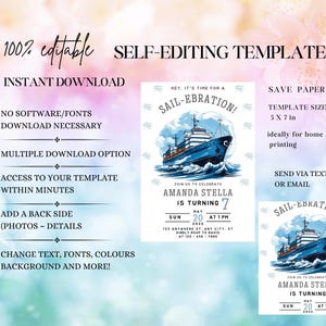 Editable Sail Boat Birthday Invitation, Ahoy Nautical Birthday Invitation, Sail-Ebration Party Invite, instant Blue boat birthday invitation