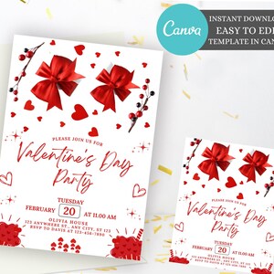 EDITABLE Valentines Day Party Invitation, Birthday Invitation, Valentines Heart Dinner Party Card, Sweetheart Valentine Invite, instant edit