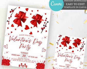 EDITABLE Valentines Day Party Invitation, Birthday Invitation, Valentines Heart Dinner Party Card, Sweetheart Valentine Invite, instant edit