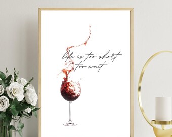 Modern Wine Print, Funny Kitchen Decor, Wall Art, Wine Bottle Poster, Drinking Quote, Print Line Art Poster, Wine Lover Poster, Digital Down