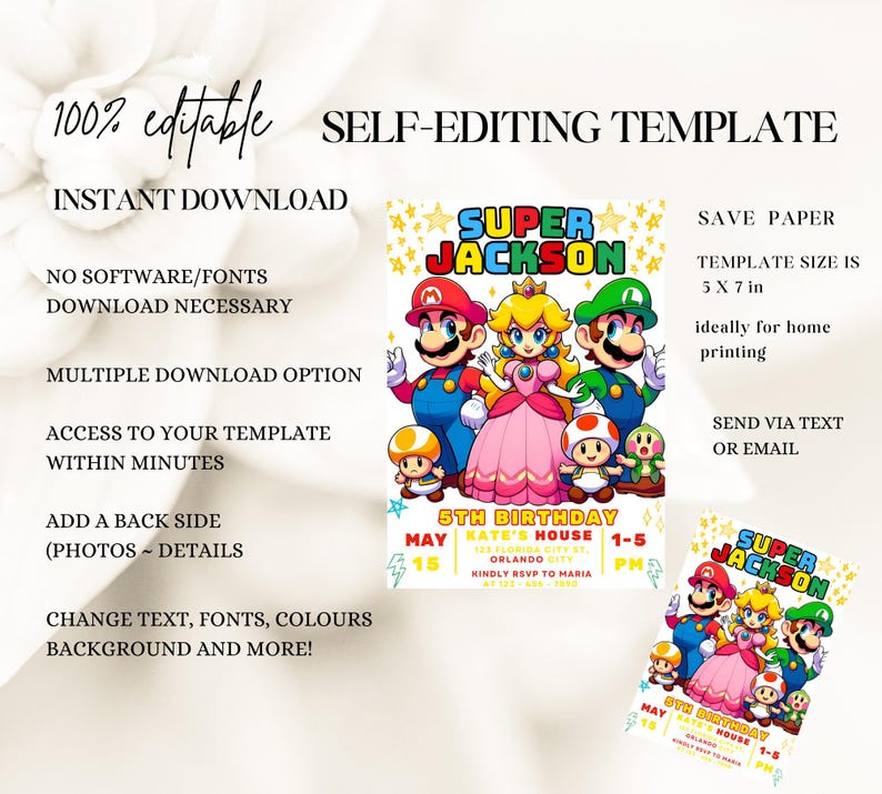 Mario Bros Birthday Invitation, Super Mario Bros Invite, Mario Bros ...